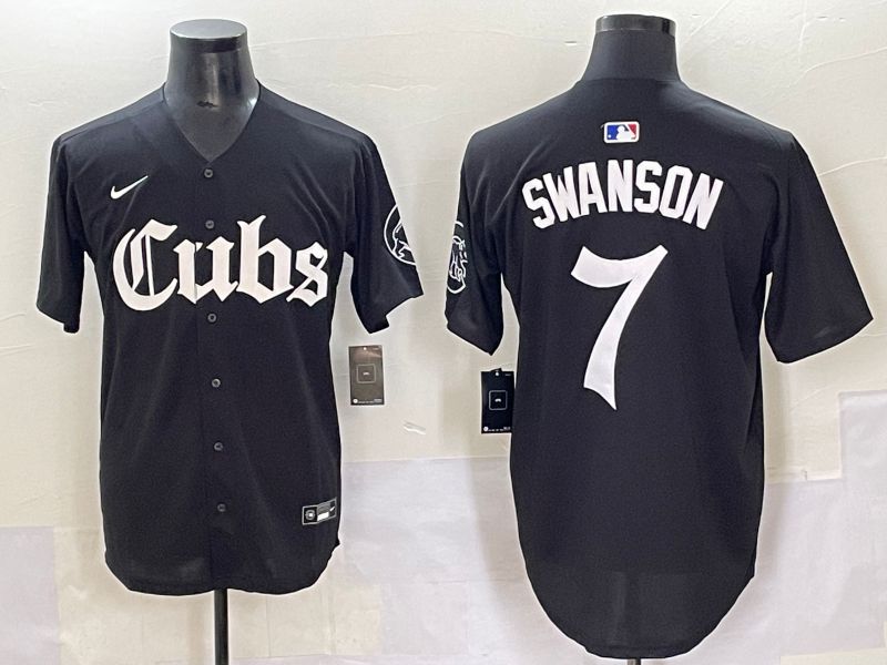 Men 2025 Chicago Cubs 7 Swanson Black Five generations Joint Name Nike MLB Jersey style 1
